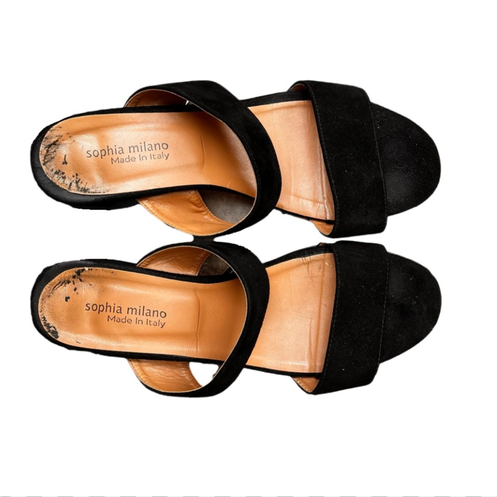 9 Sophia Milano Black Suede Block Heel Leather Women's Sandals Italy Shoes